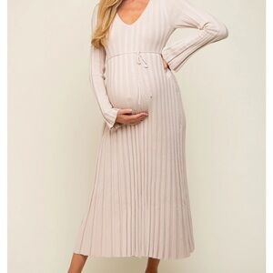 COPY - Pink blush Taupe Ribbed Maternity Knit Maxi Dress